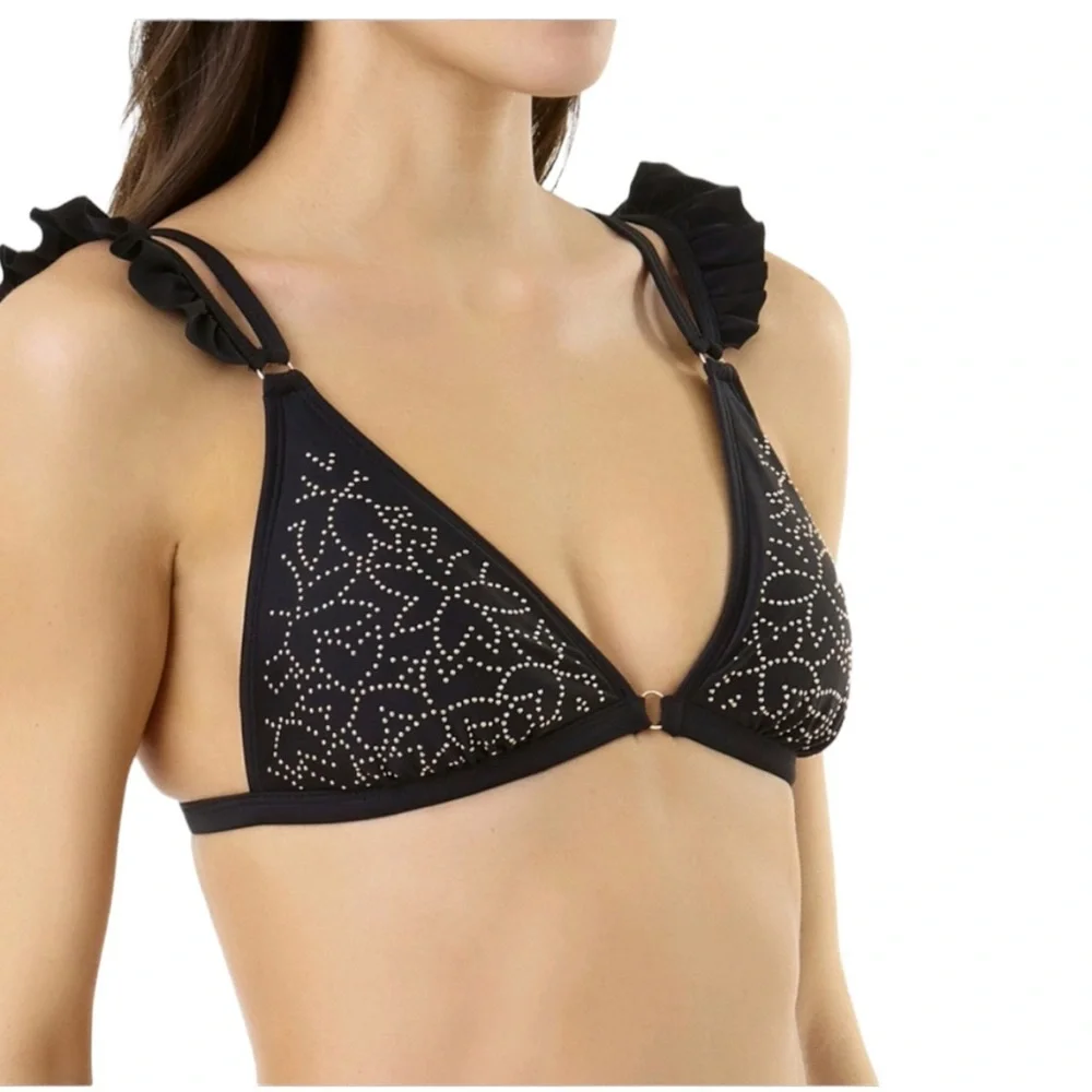 NEW Time & Tru Black Missy Elevated Embellished Bikini Top